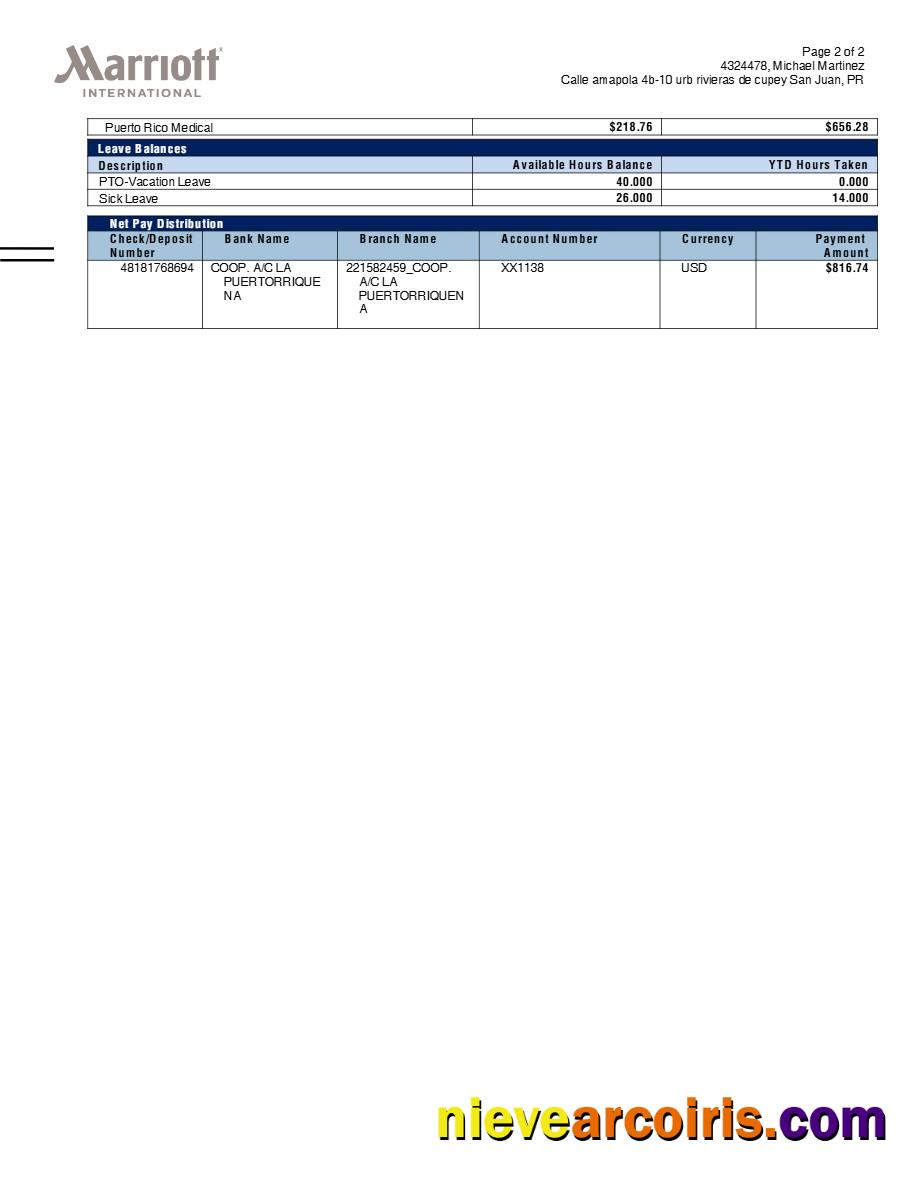 Marriott International payslip 2